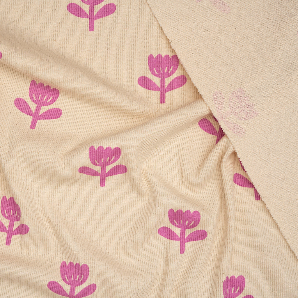 Bio Ripp Jersey Naturbelassen Blume Rosa | Stoffwerk
