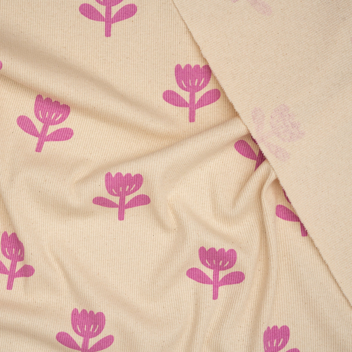 Bio Ripp Jersey Naturbelassen Blume Rosa | Stoffwerk