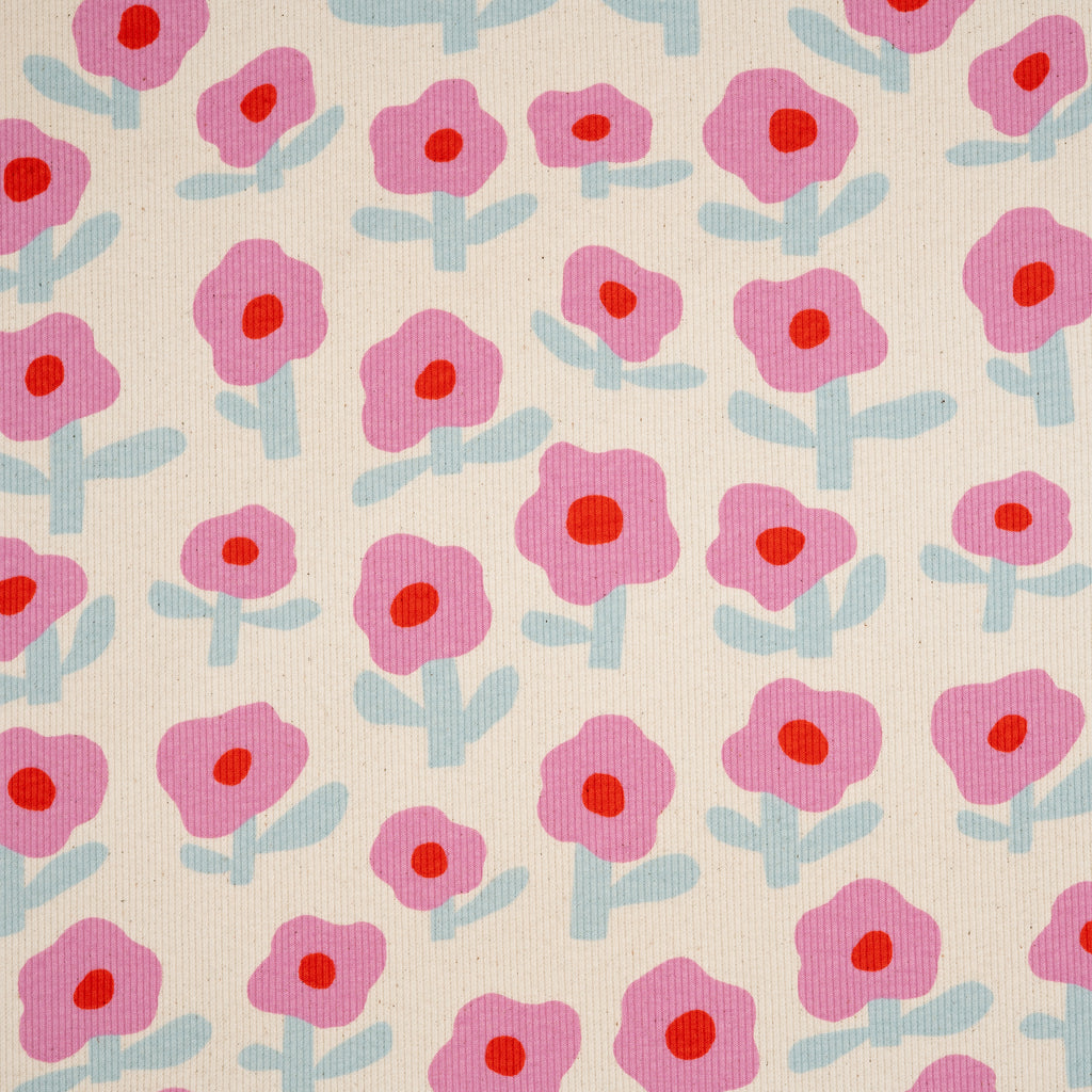 Bio Ripp Jersey Naturbelassen Blumenmuster | Stoffwerk