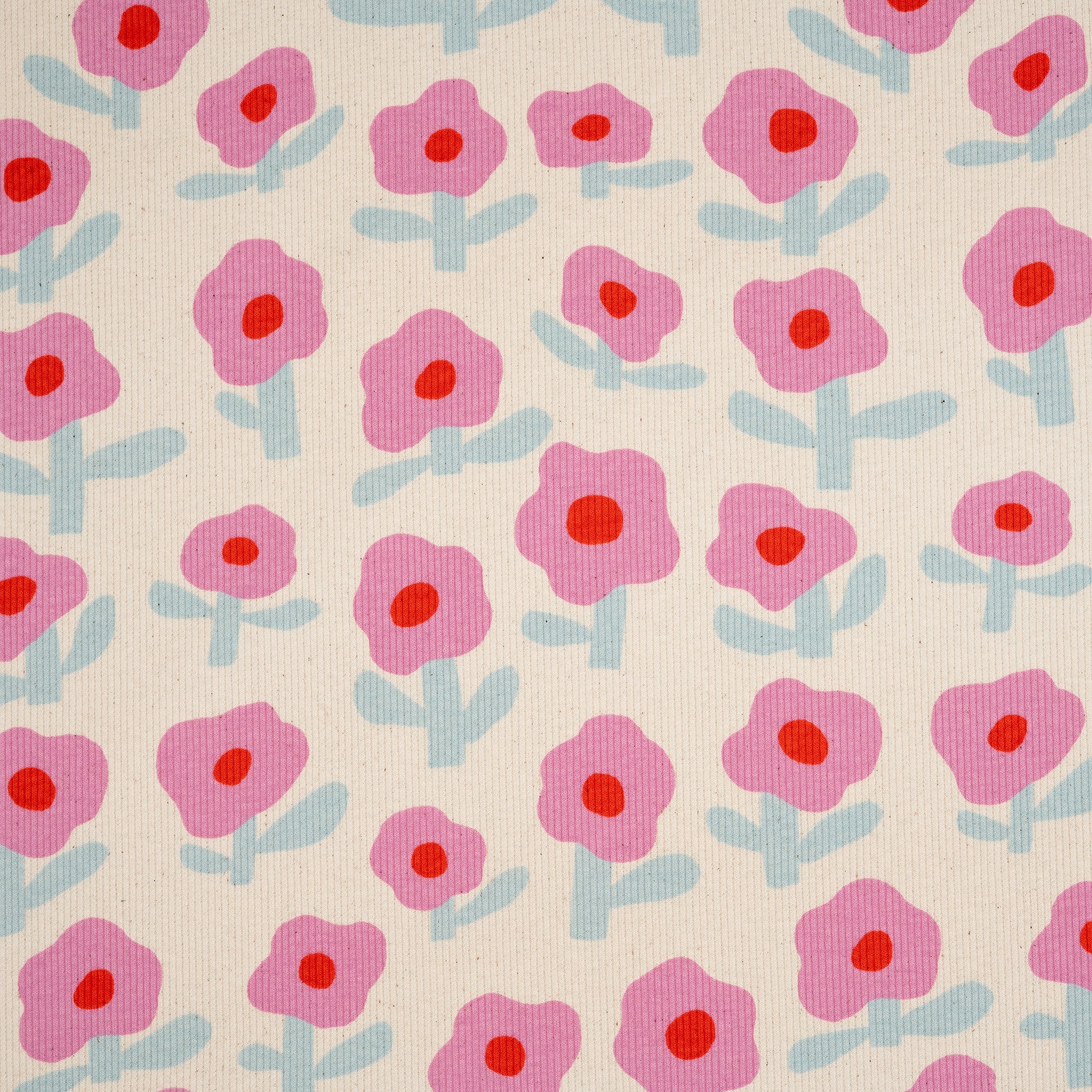 Bio Ripp Jersey Naturbelassen Blumenmuster | Stoffwerk