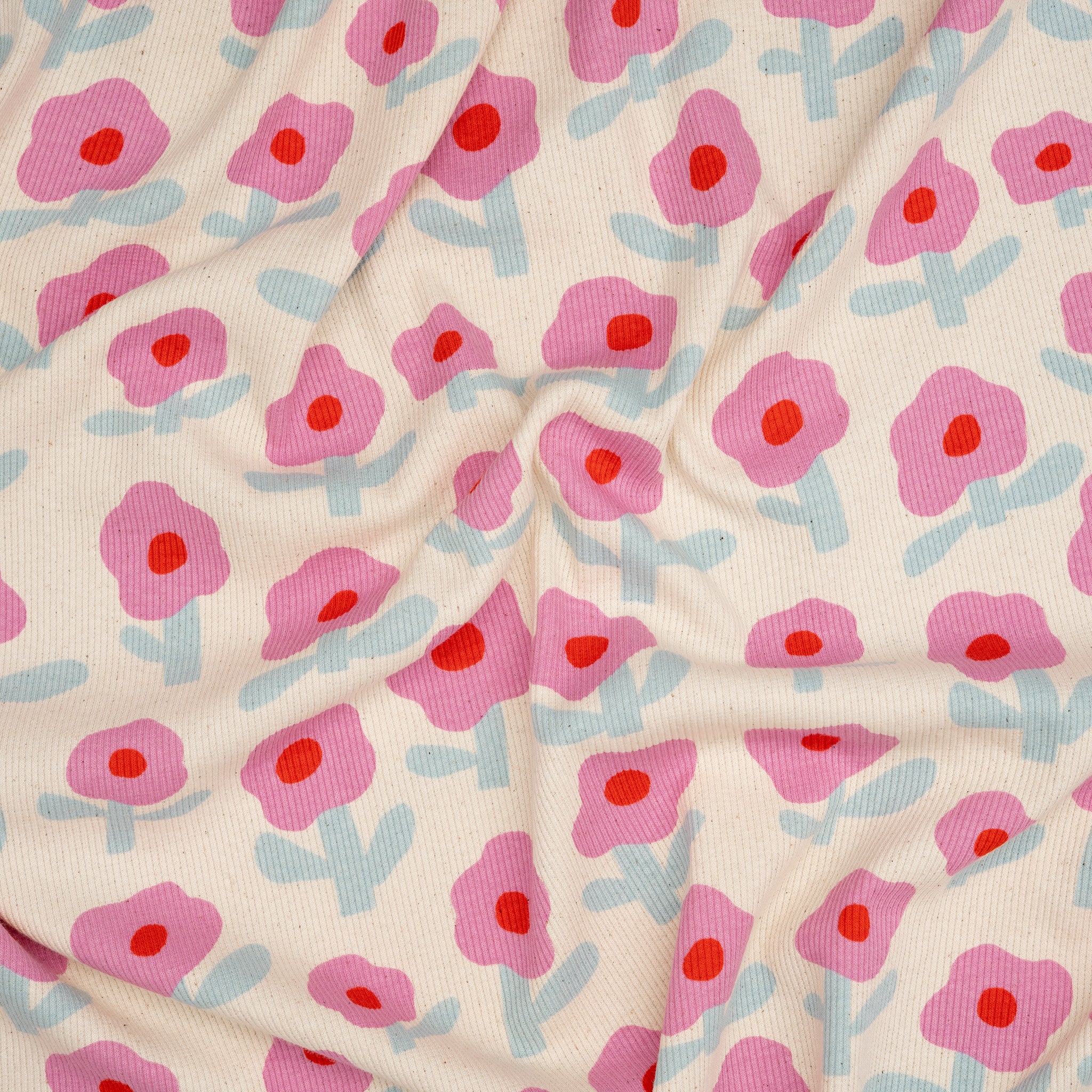 Bio Ripp Jersey Naturbelassen Blumenmuster | Stoffwerk