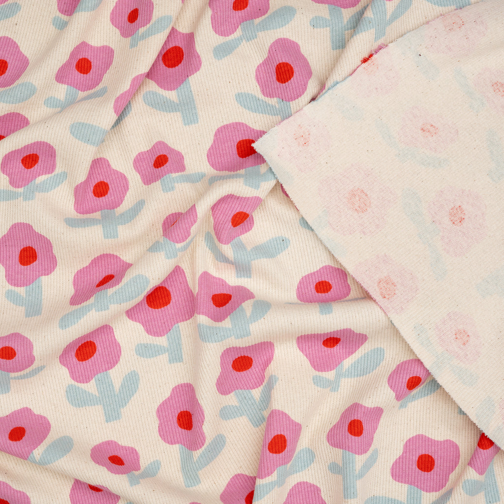 Bio Ripp Jersey Naturbelassen Blumenmuster | Stoffwerk