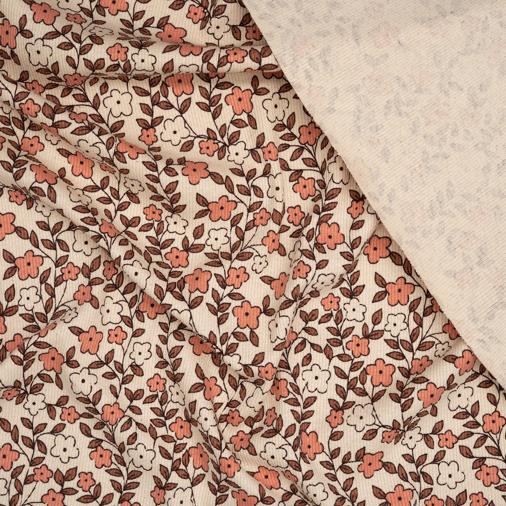 Bio Ripp Jersey Naturbelassen Kleine Blumenranken | Stoffwerk