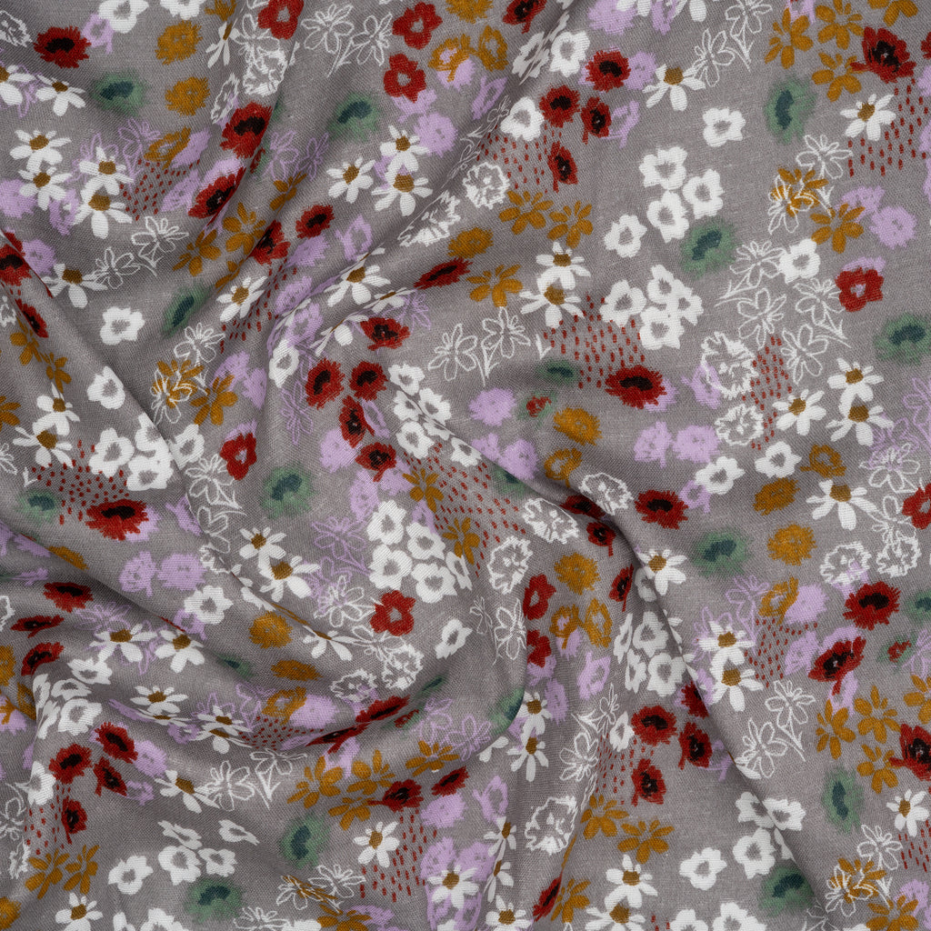 Eco Musselin Bunte Blumenwiese Dunkelgrau | Stoffwerk