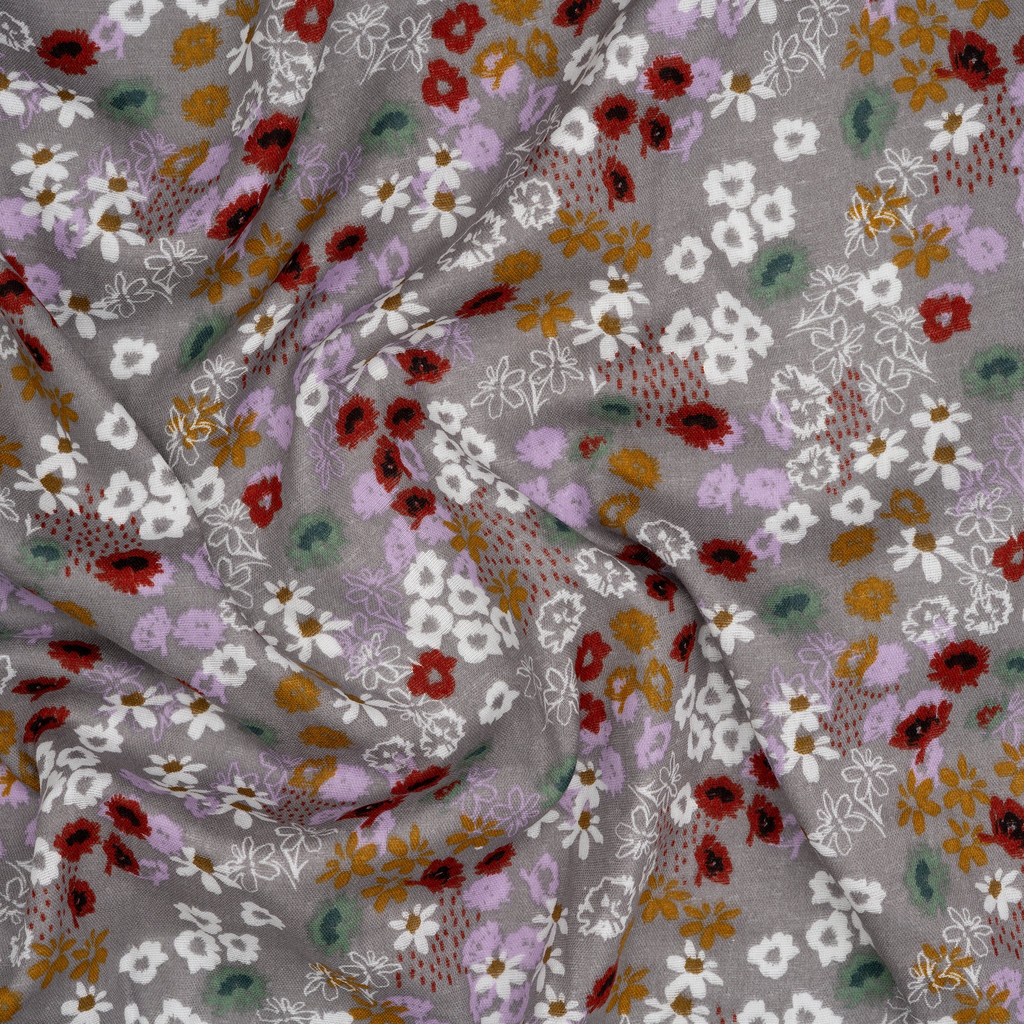 Eco Musselin Bunte Blumenwiese Dunkelgrau | Stoffwerk