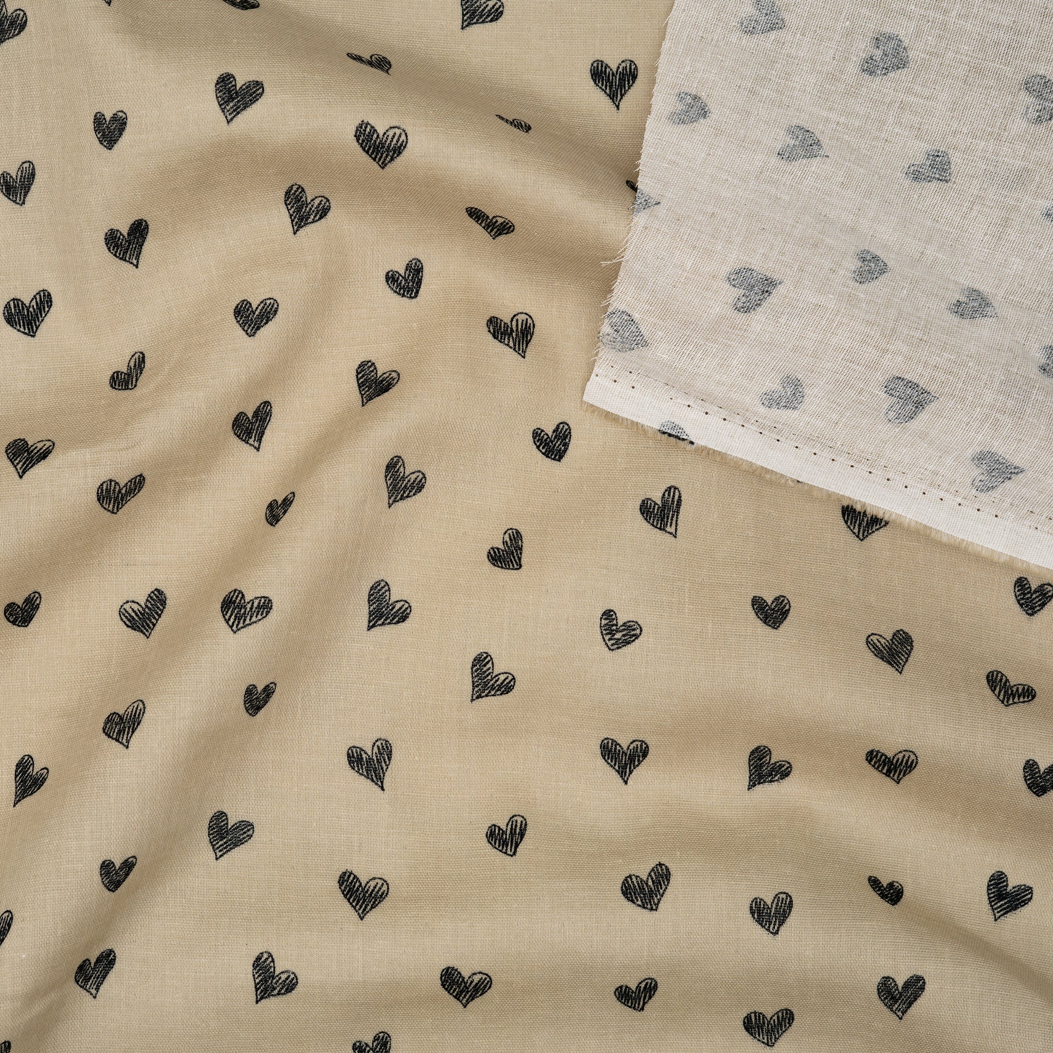 Eco Musselin Kleine Herzen Beige | Stoffwerk