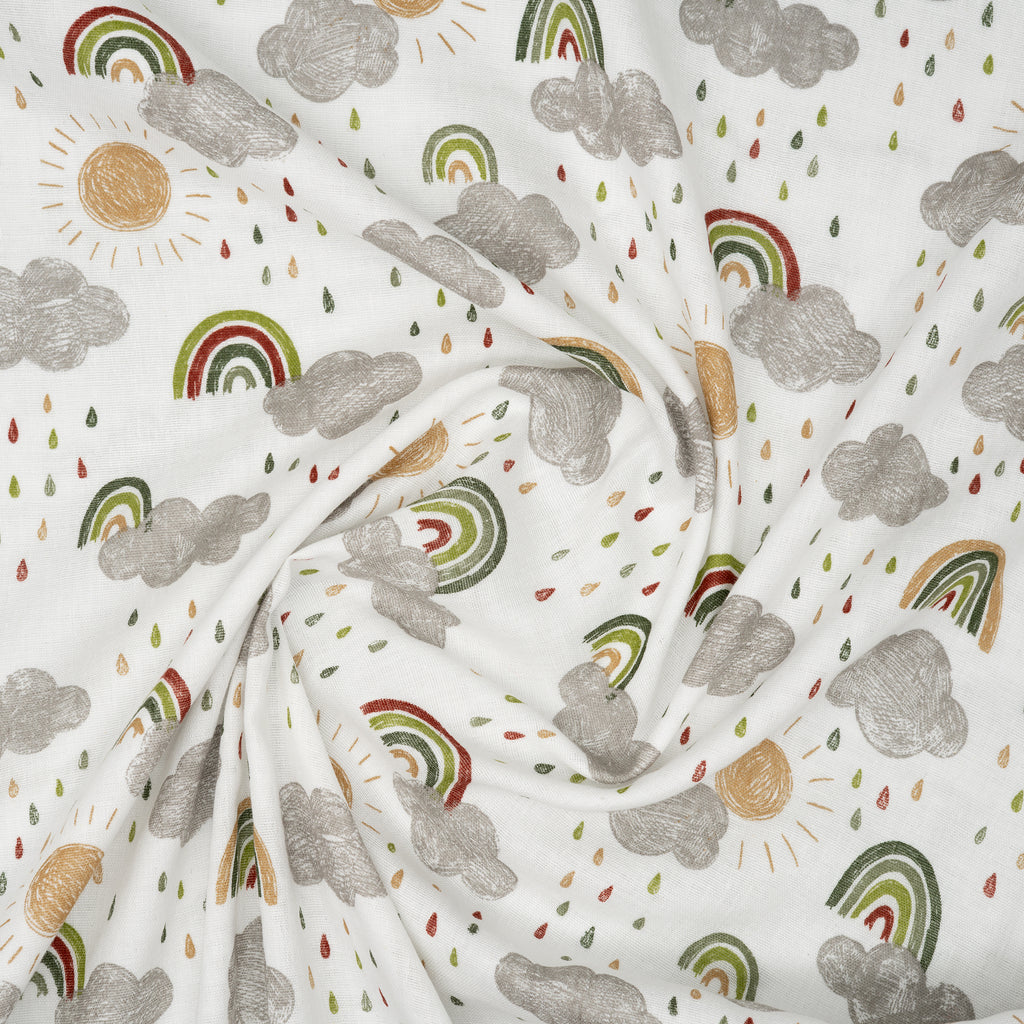Eco Musselin Sonne Wolken Regenbogen | Stoffwerk