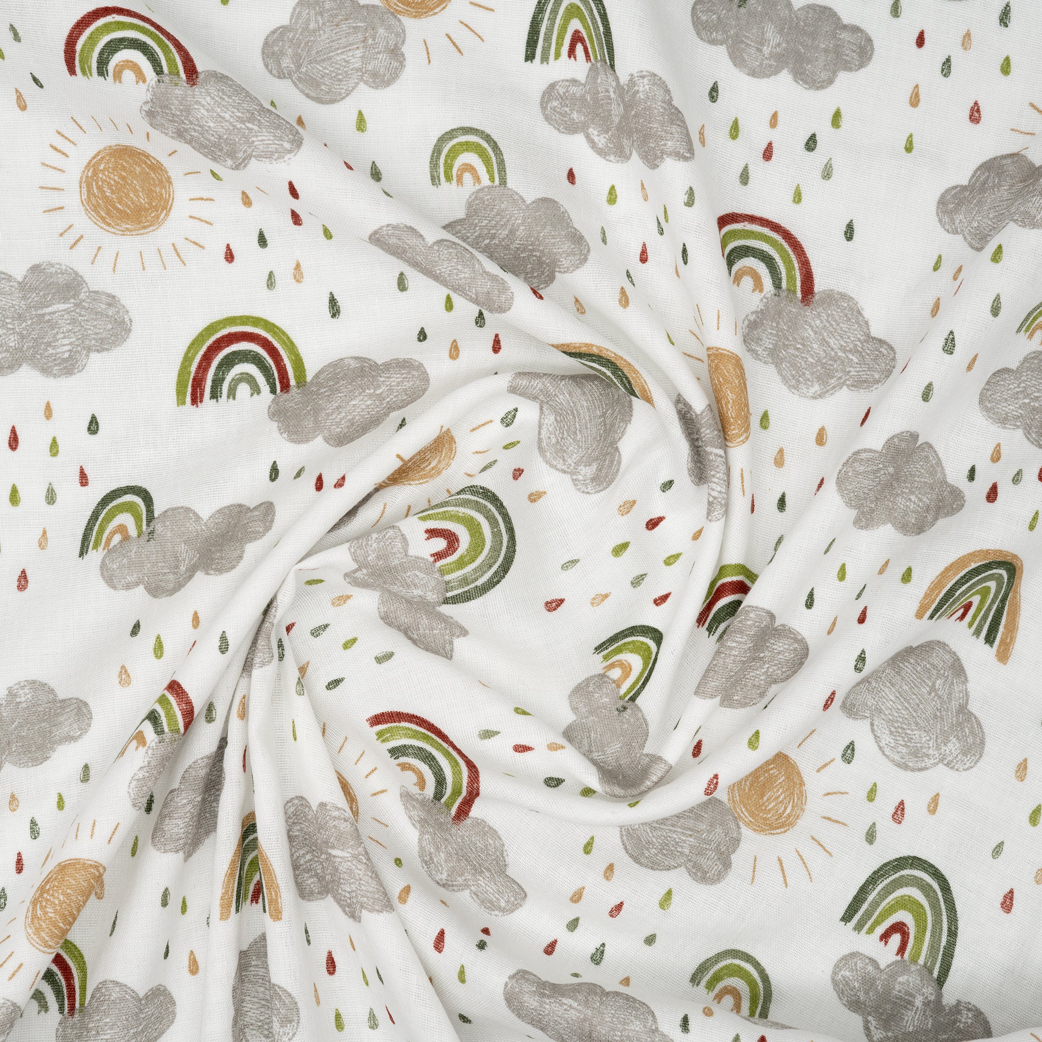 Eco Musselin Sonne Wolken Regenbogen | Stoffwerk