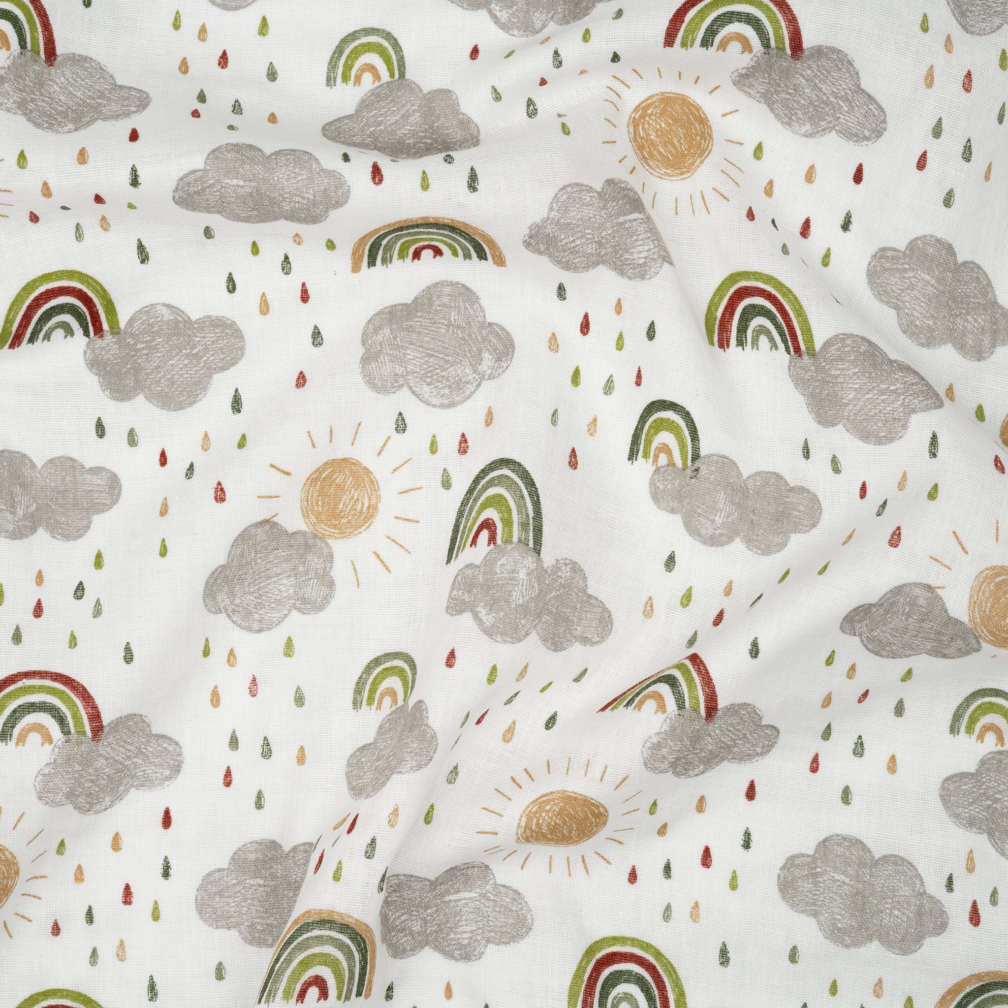 Eco Musselin Sonne Wolken Regenbogen | Stoffwerk