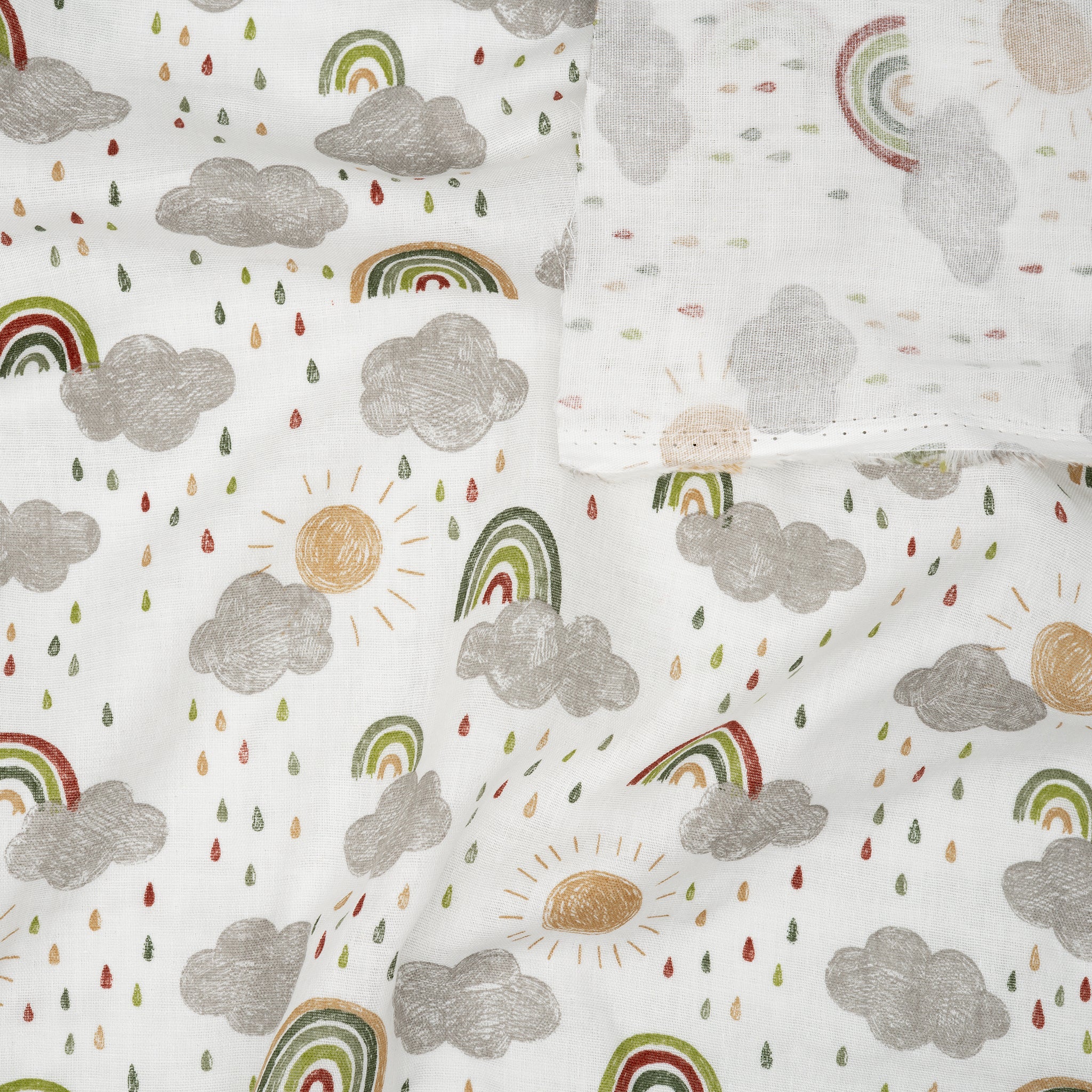 Eco Musselin Sonne Wolken Regenbogen | Stoffwerk