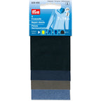 Flickstoff aufbügelbar schwarz dunkelblau grau jeans 14x7cm | Stoffwerk