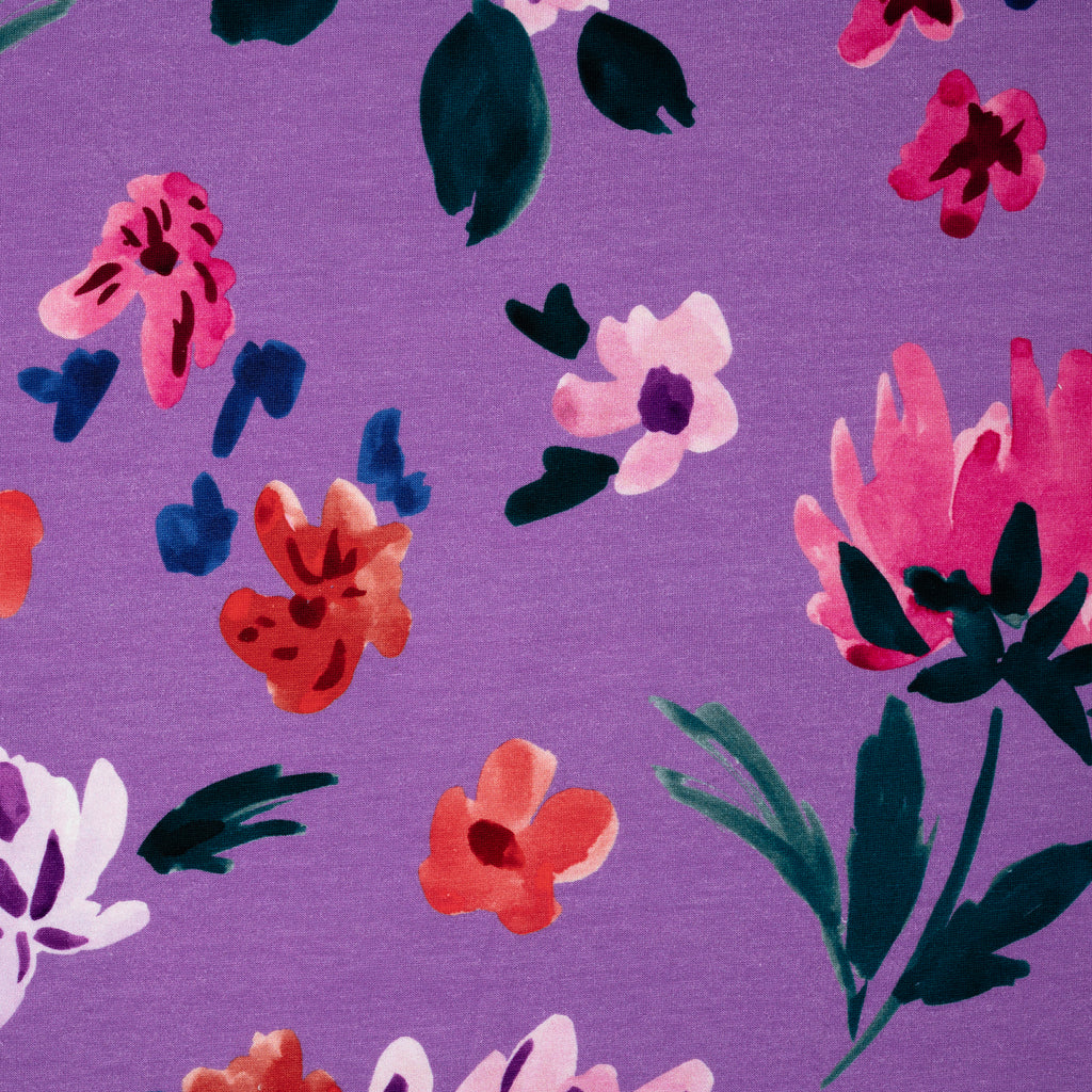 French Terry Aquarell Blumen Lavendel