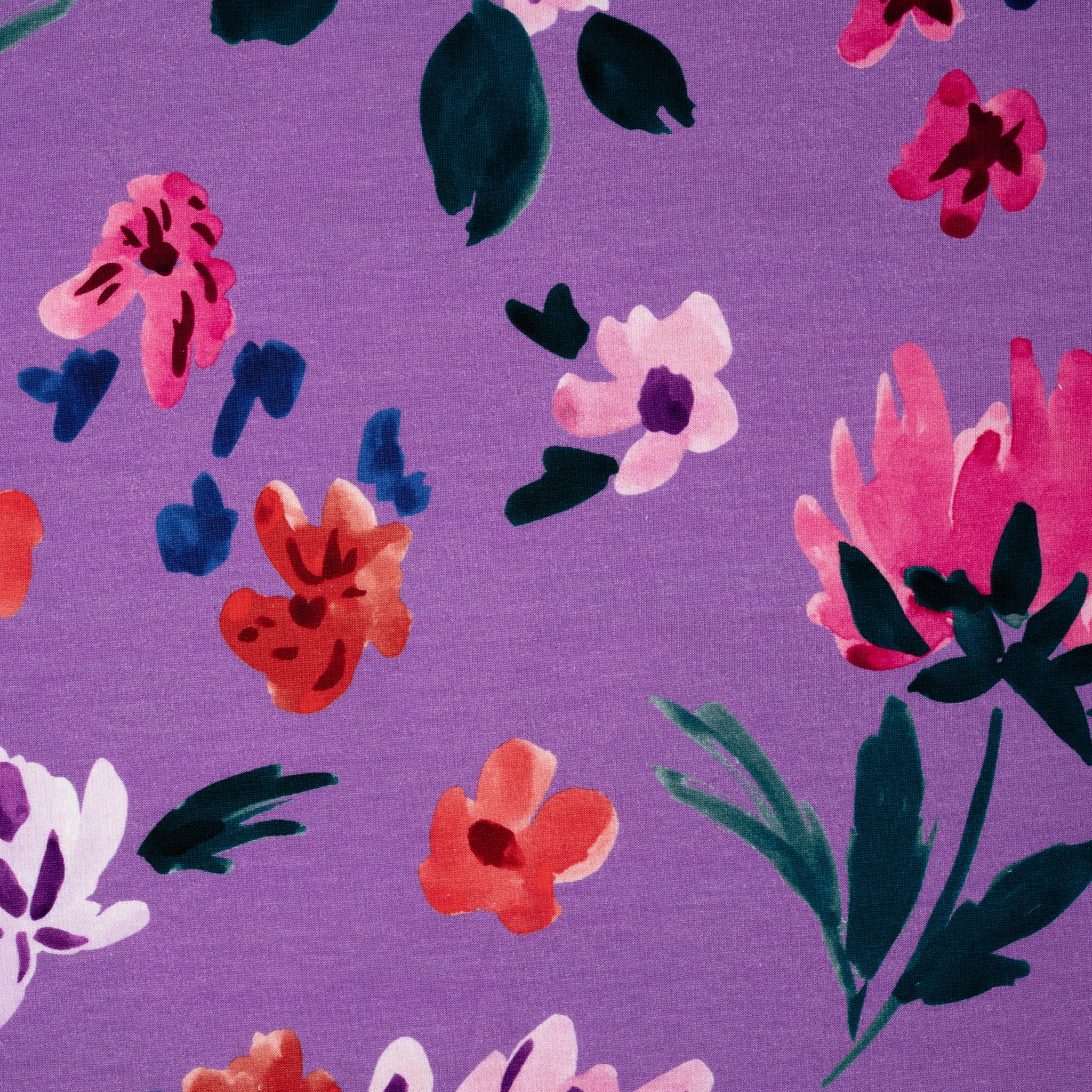 French Terry Aquarell Blumen Lavendel