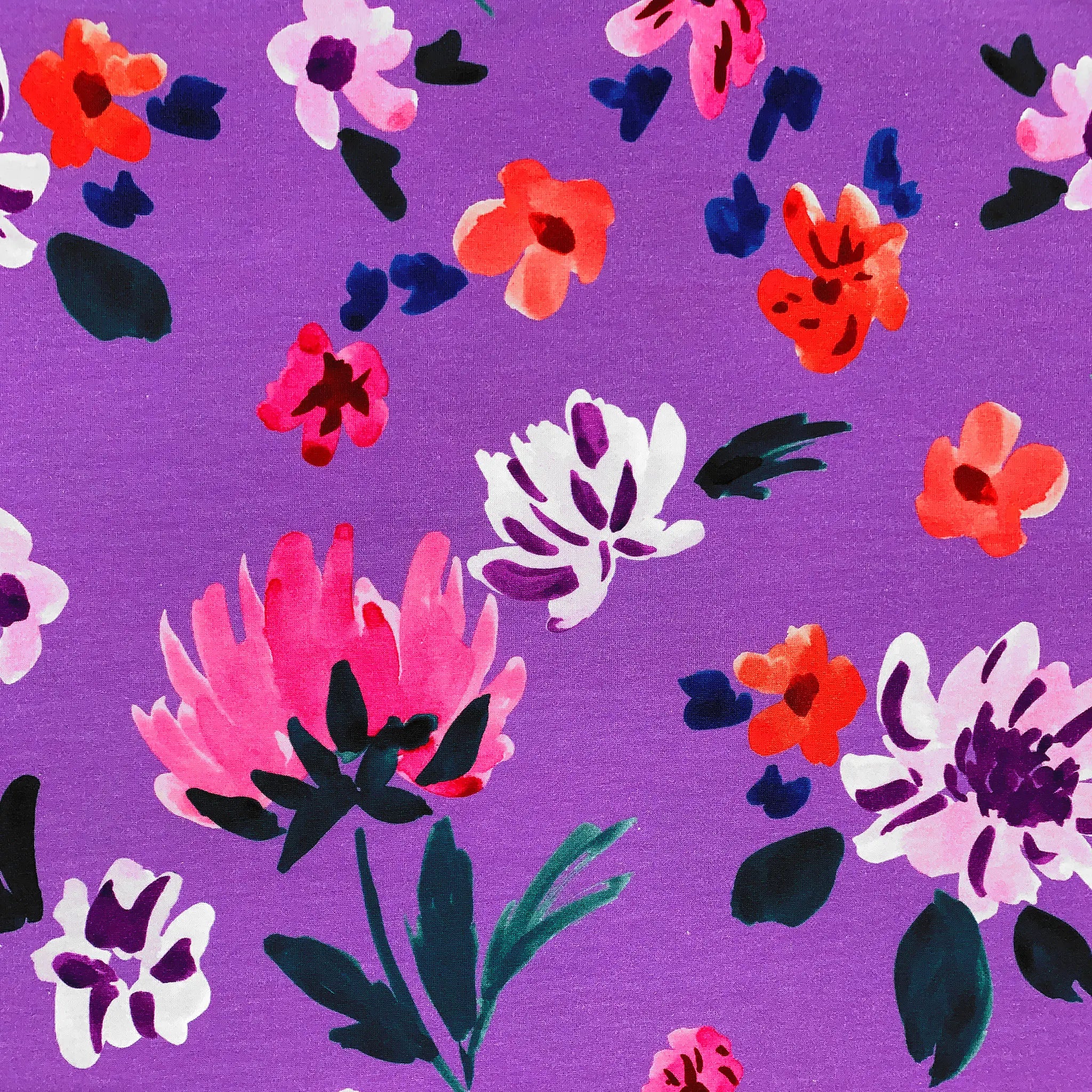 French Terry Aquarell Blumen Lavendel