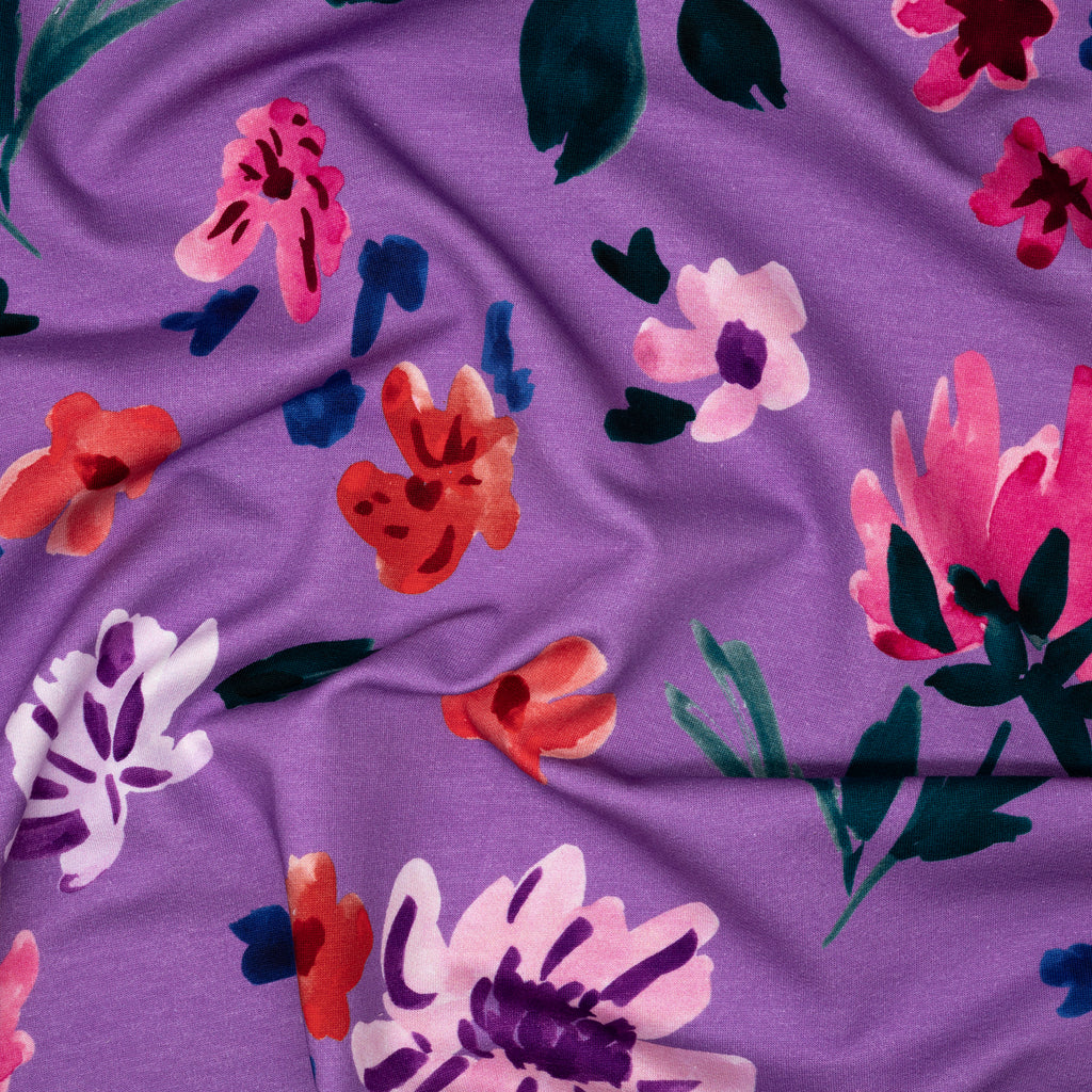 French Terry Aquarell Blumen Lavendel