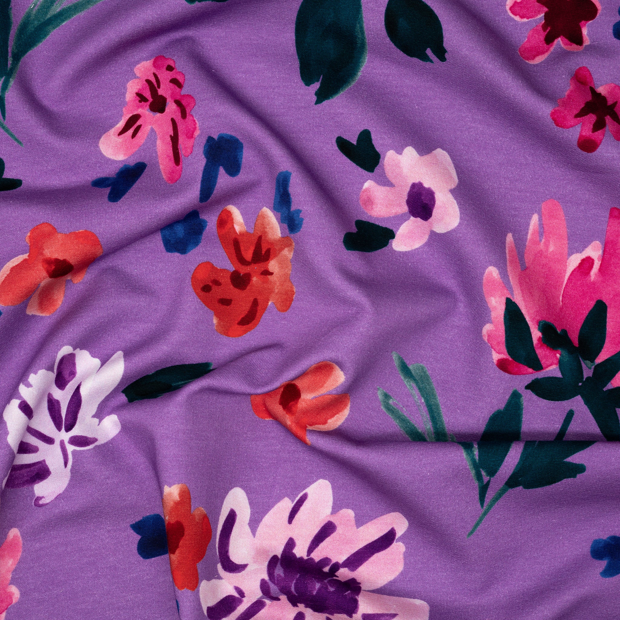 French Terry Aquarell Blumen Lavendel