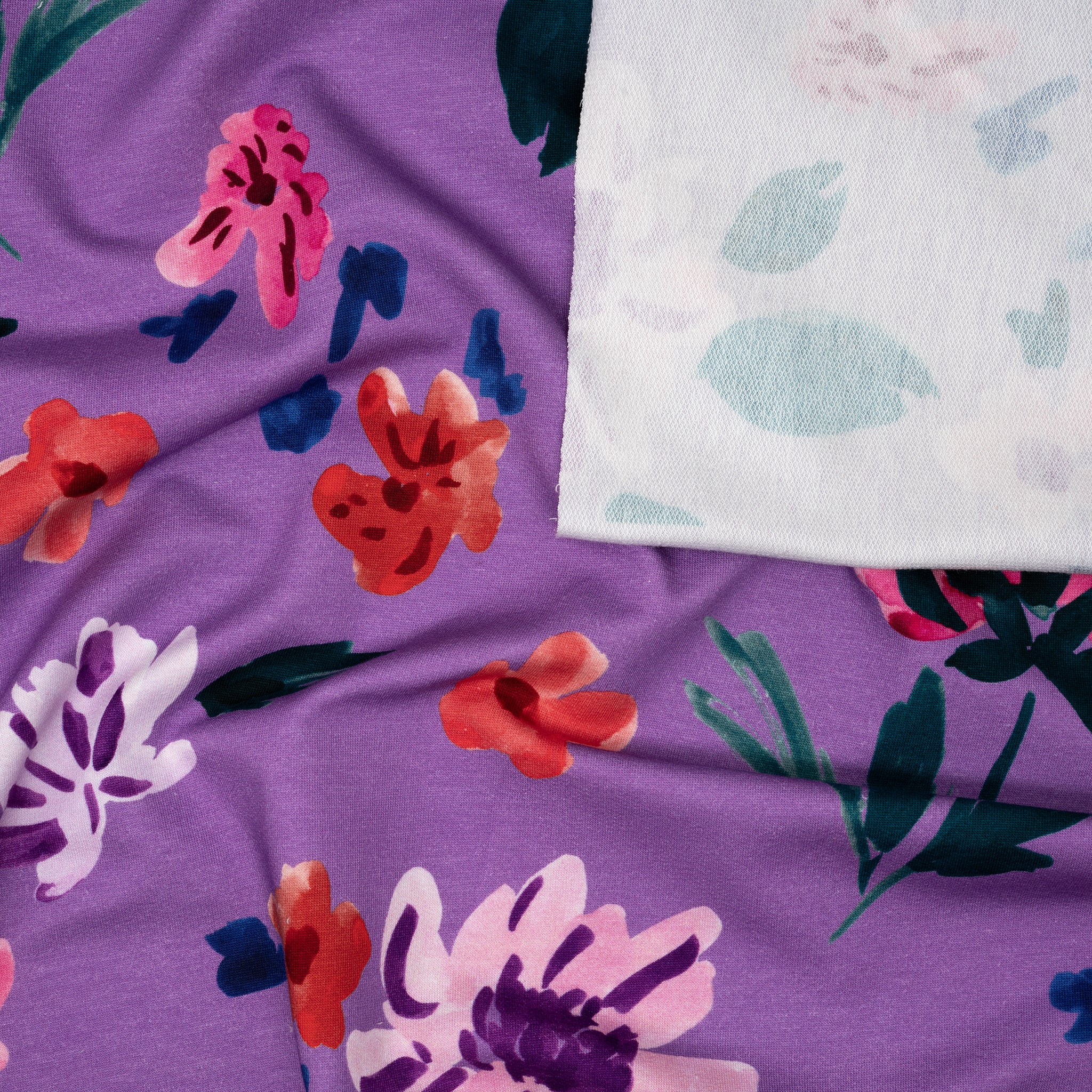 French Terry Aquarell Blumen Lavendel