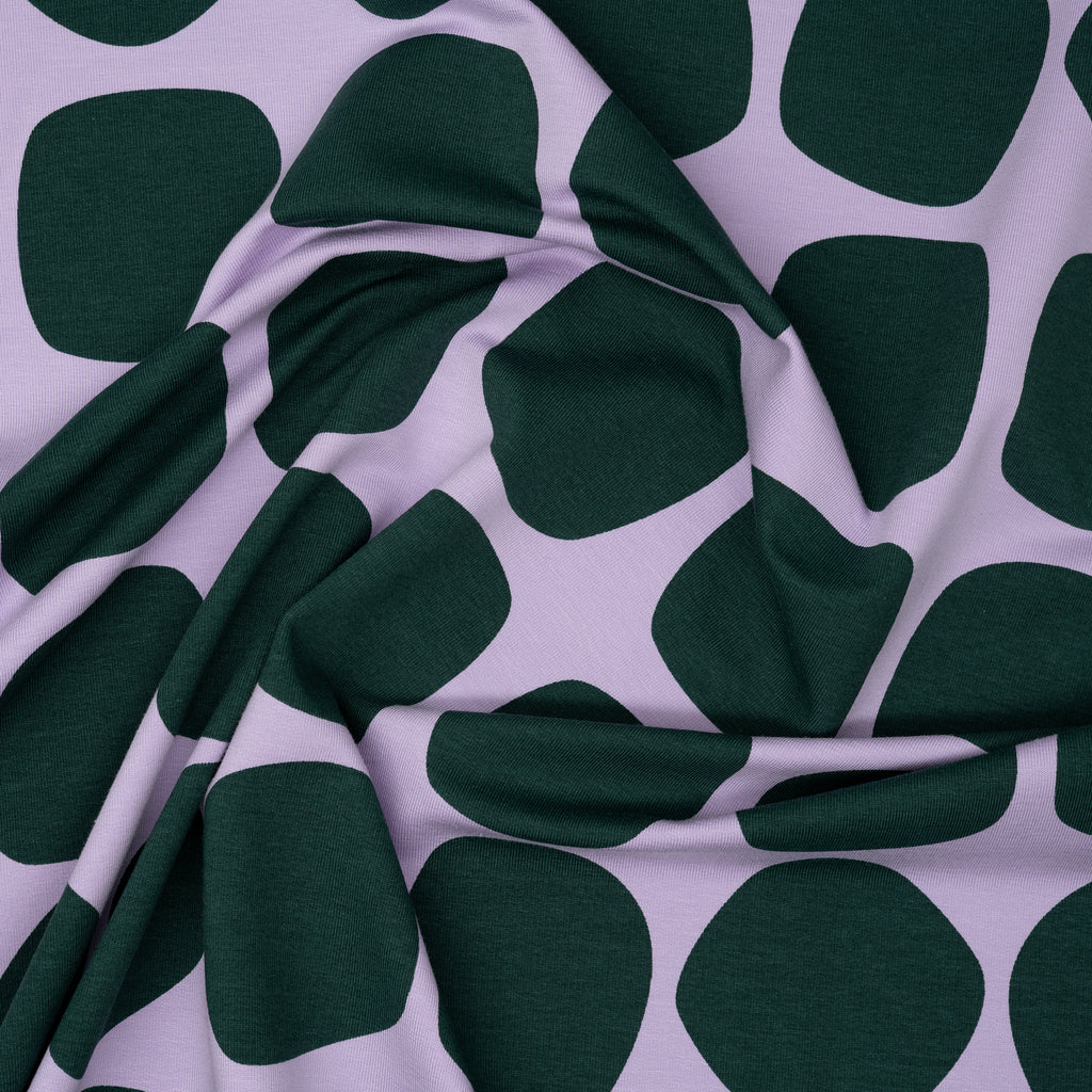 French Terry Verspielte Polka Dots Tannengrün