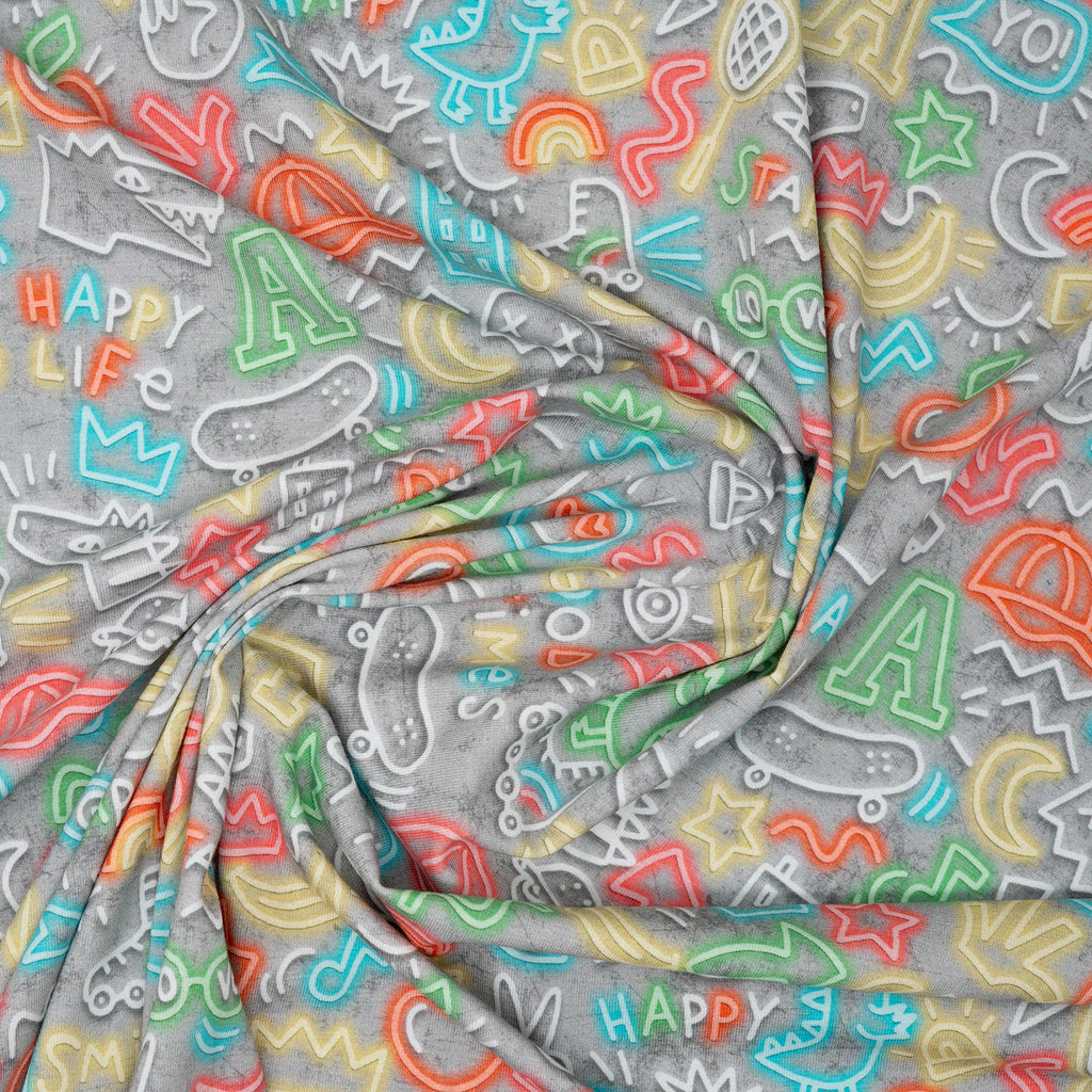 Jersey Neon Doodle Art Hellgrau