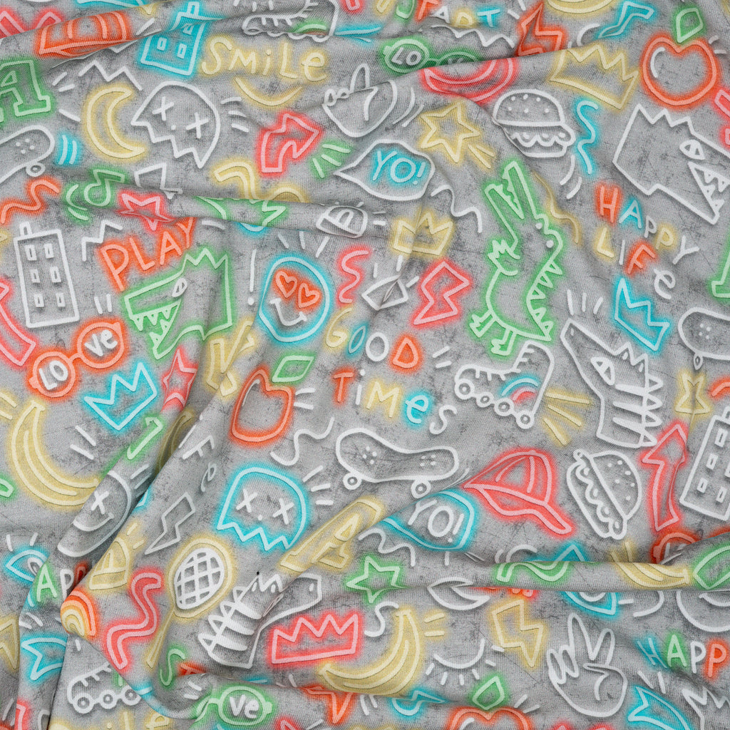 Jersey Neon Doodle Art Hellgrau