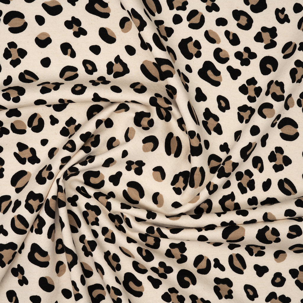 Kuschelsweat Naturbelassen Leo Beige Schwarz | Stoffwerk