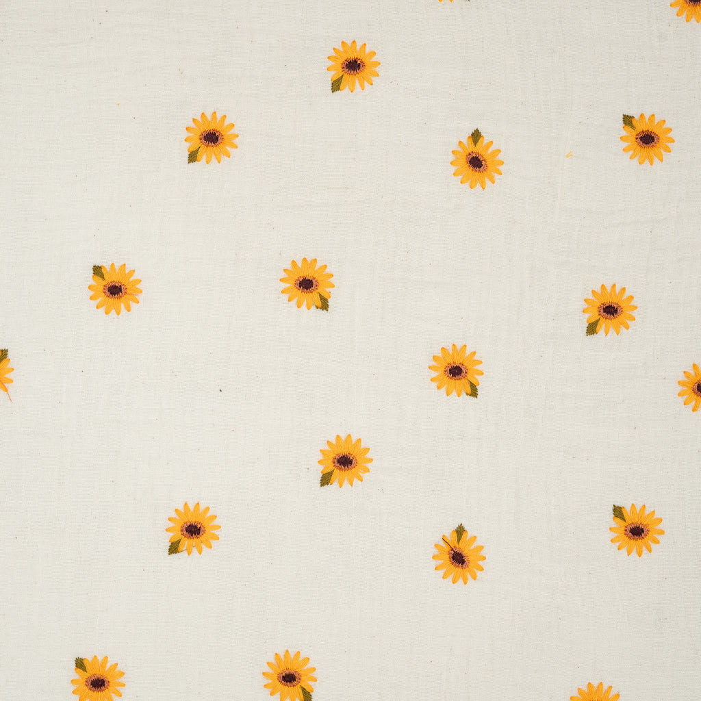 Musselin Naturbelassen Bestickte Sonnenblumen