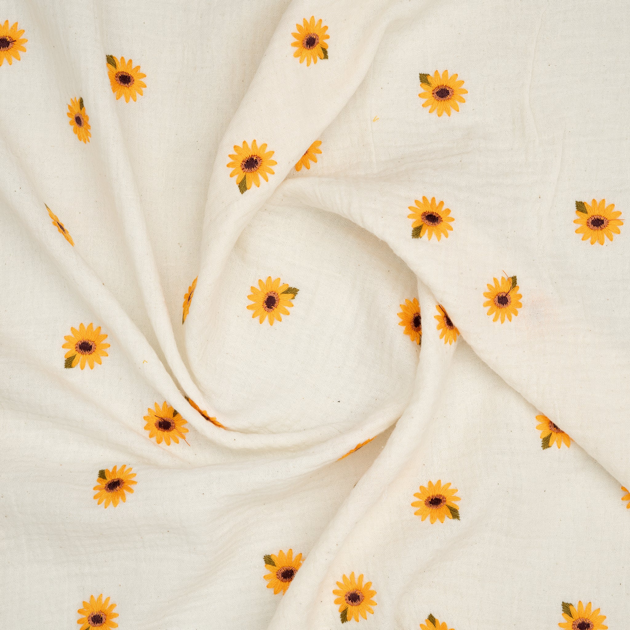 Musselin Naturbelassen Bestickte Sonnenblumen