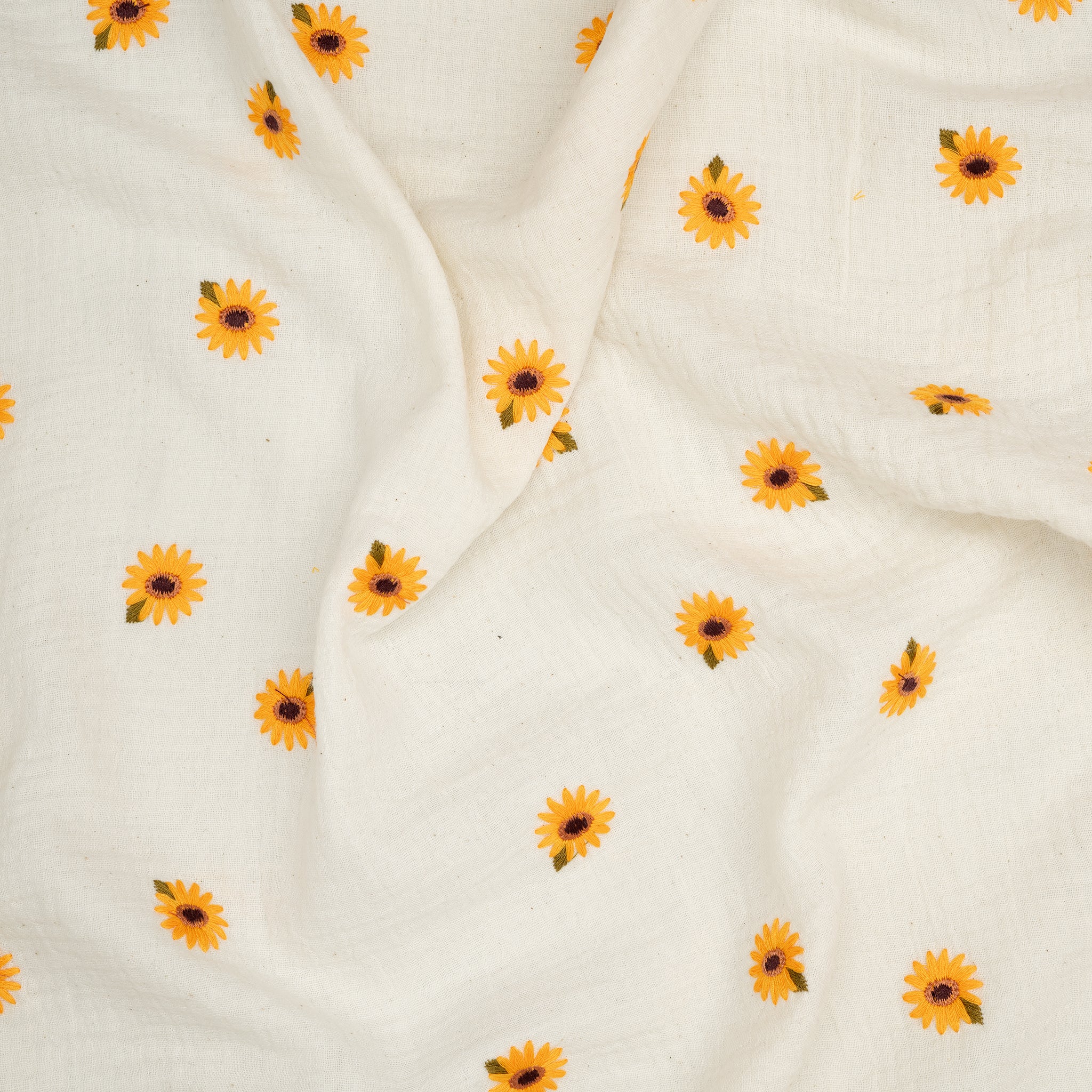Musselin Naturbelassen Bestickte Sonnenblumen