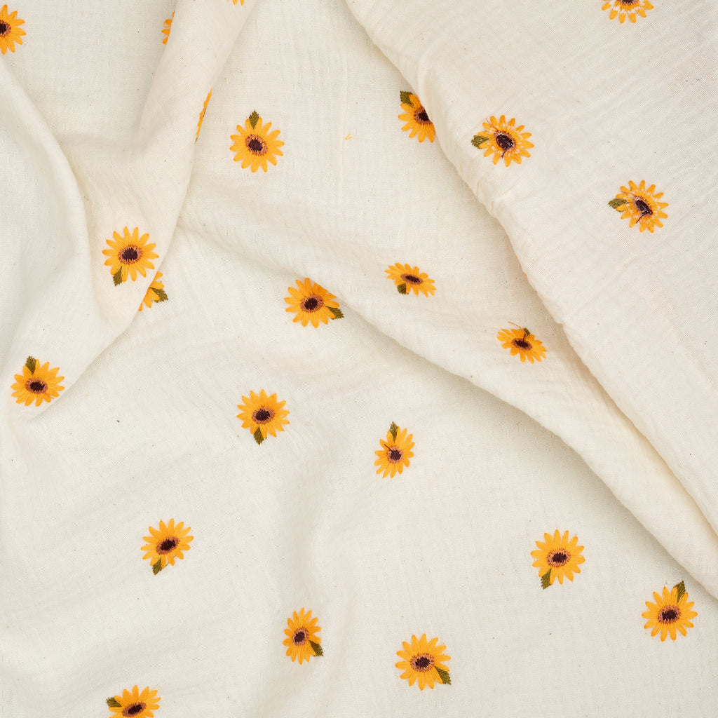 Musselin Naturbelassen Bestickte Sonnenblumen