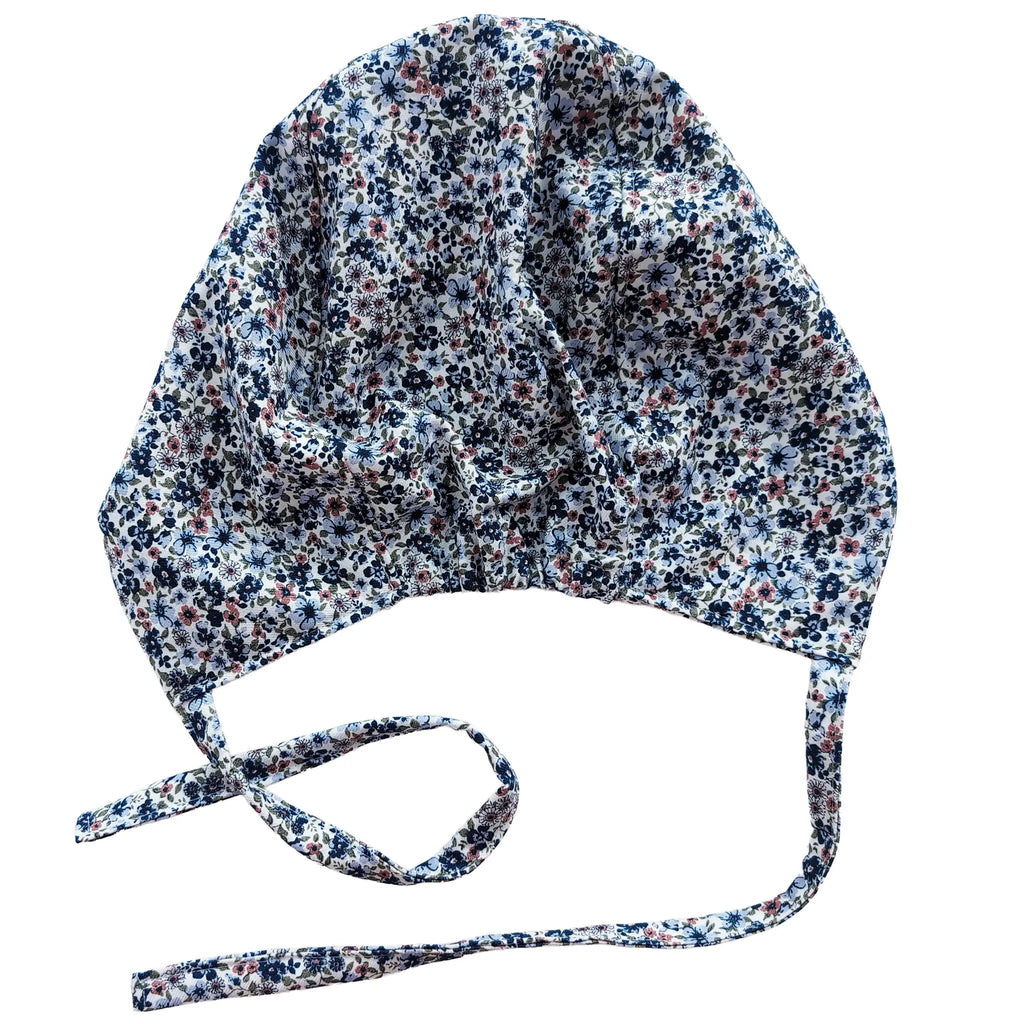 OP-Haube mit Gummi Blumen Ecru Blau Grün Rosa | Stoffwerk