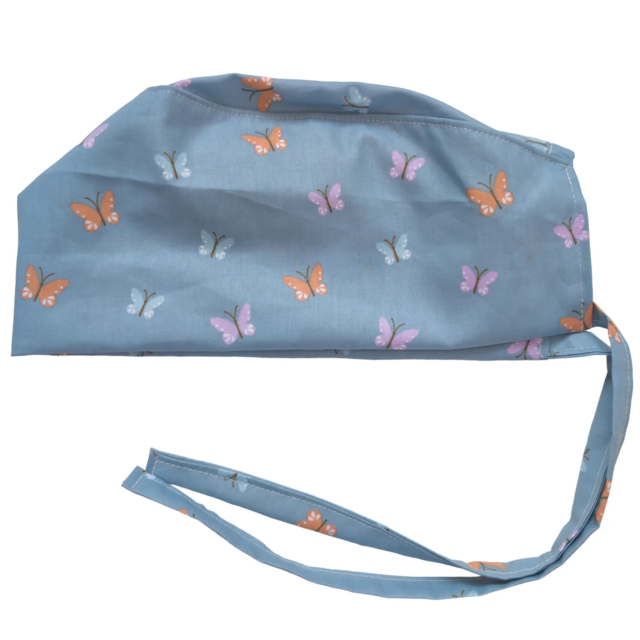 OP-Haube Popeline mit Gummi bunte Schmetterlinge Mint Lila Orange