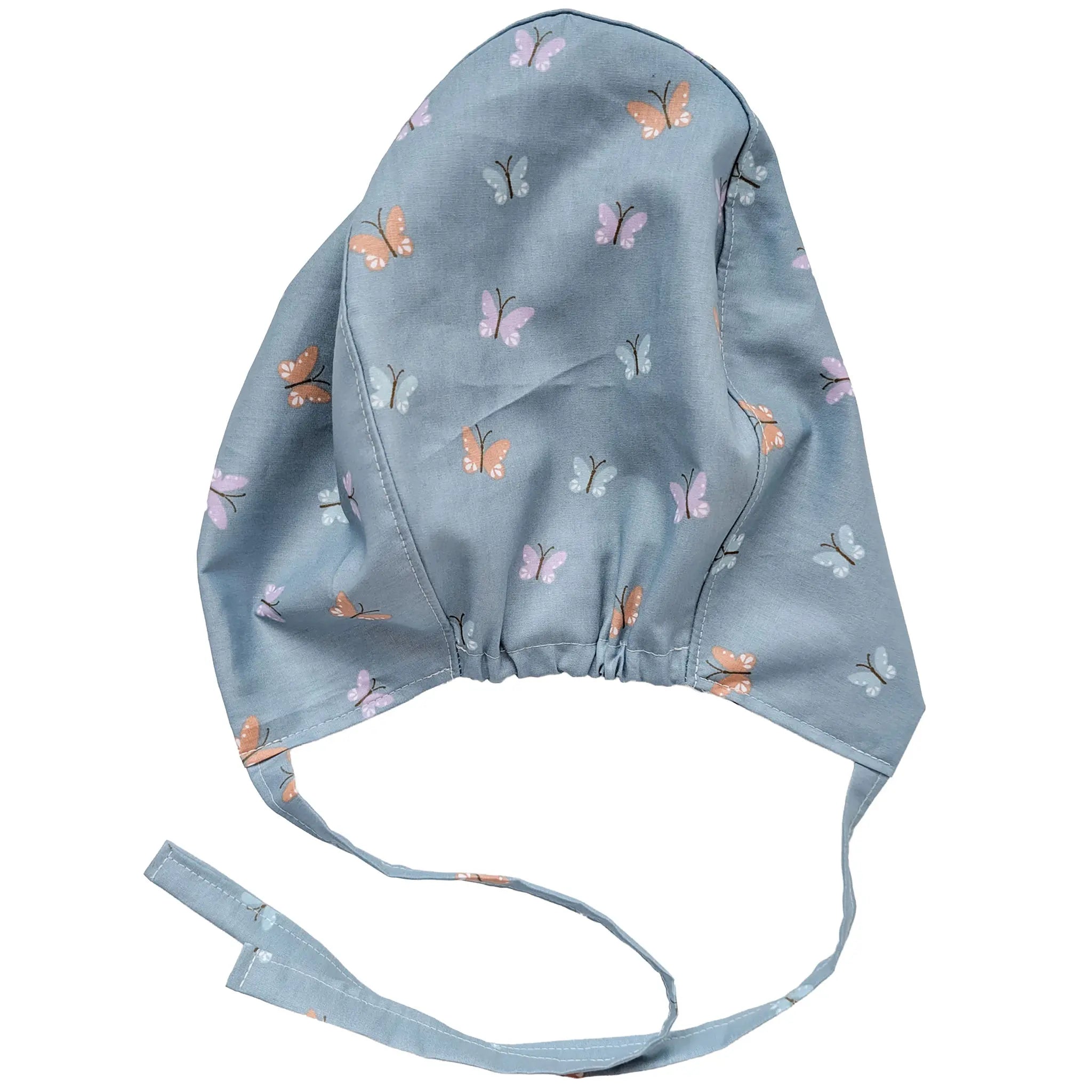OP-Haube Popeline mit Gummi bunte Schmetterlinge Mint Lila Orange