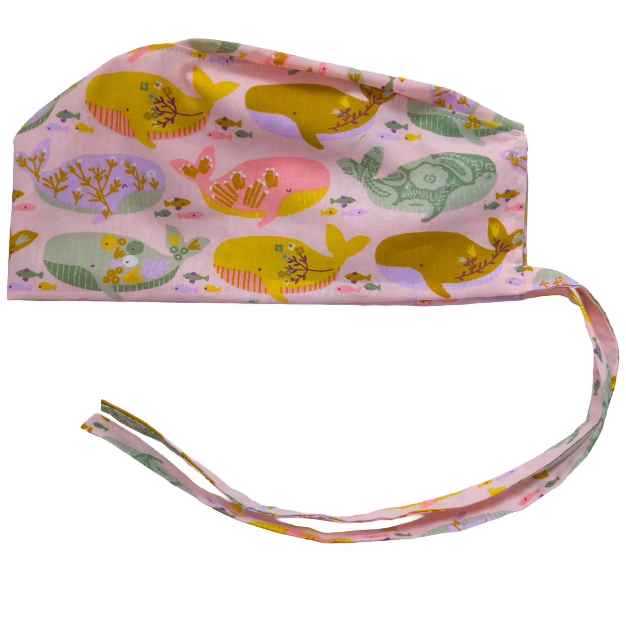 OP-Haube Popeline mit Gummi bunte Wale Grün Orange Lila Braun