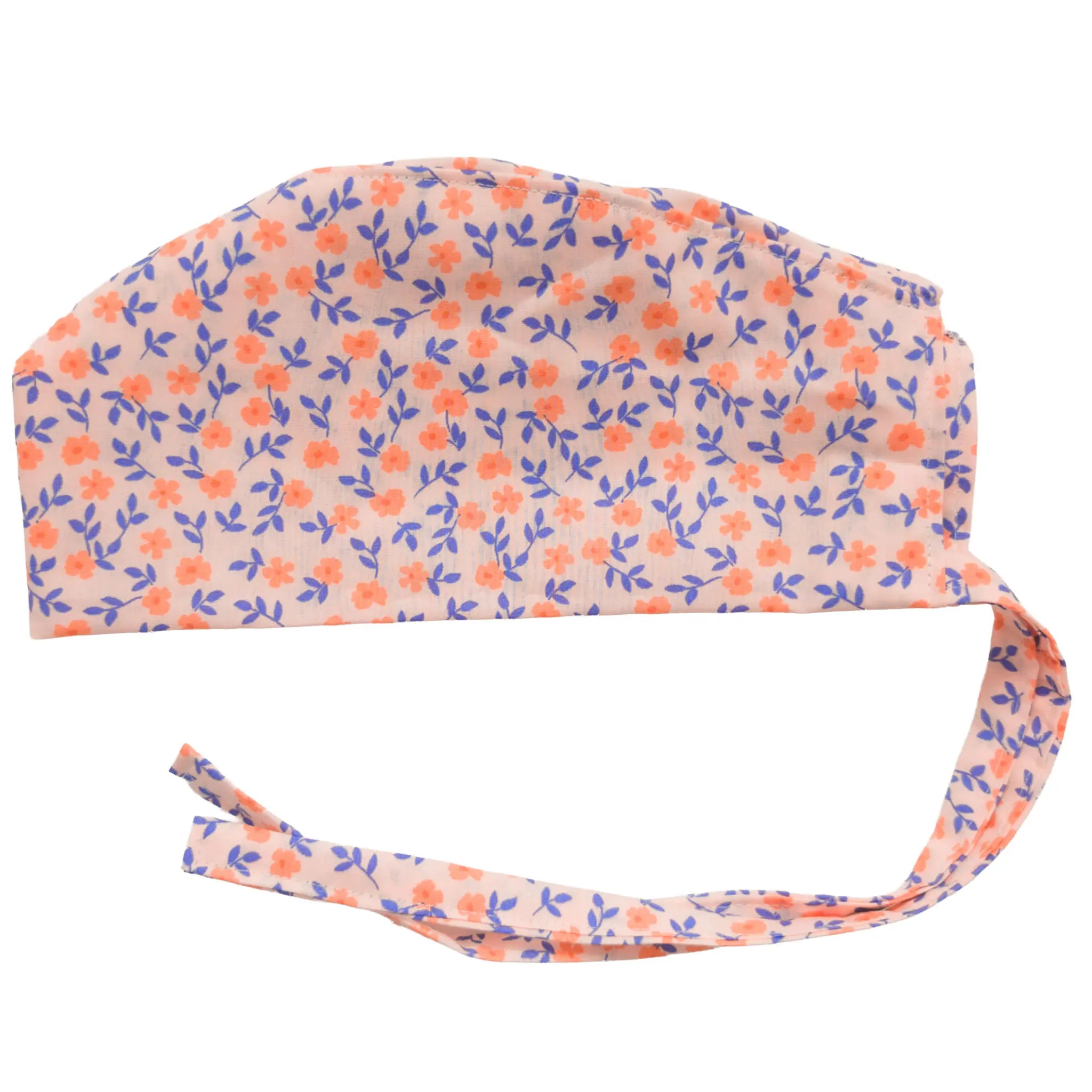 OP-Haube Popeline mit Gummi kleine Blümchen Lila Apricot