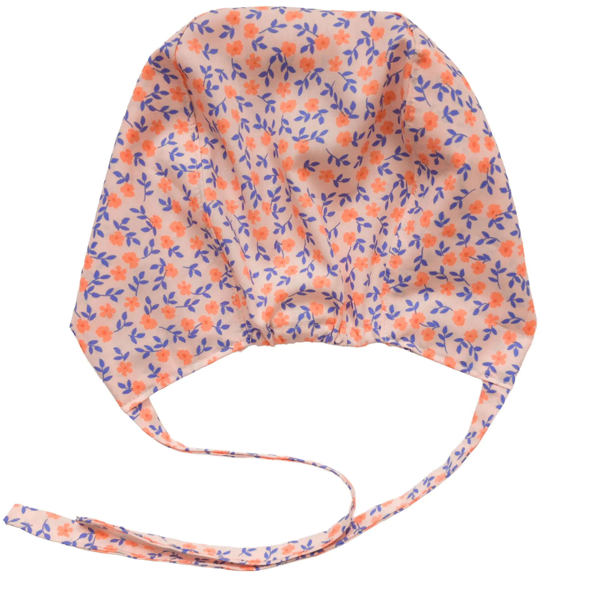 OP-Haube Popeline mit Gummi kleine Blümchen Lila Apricot