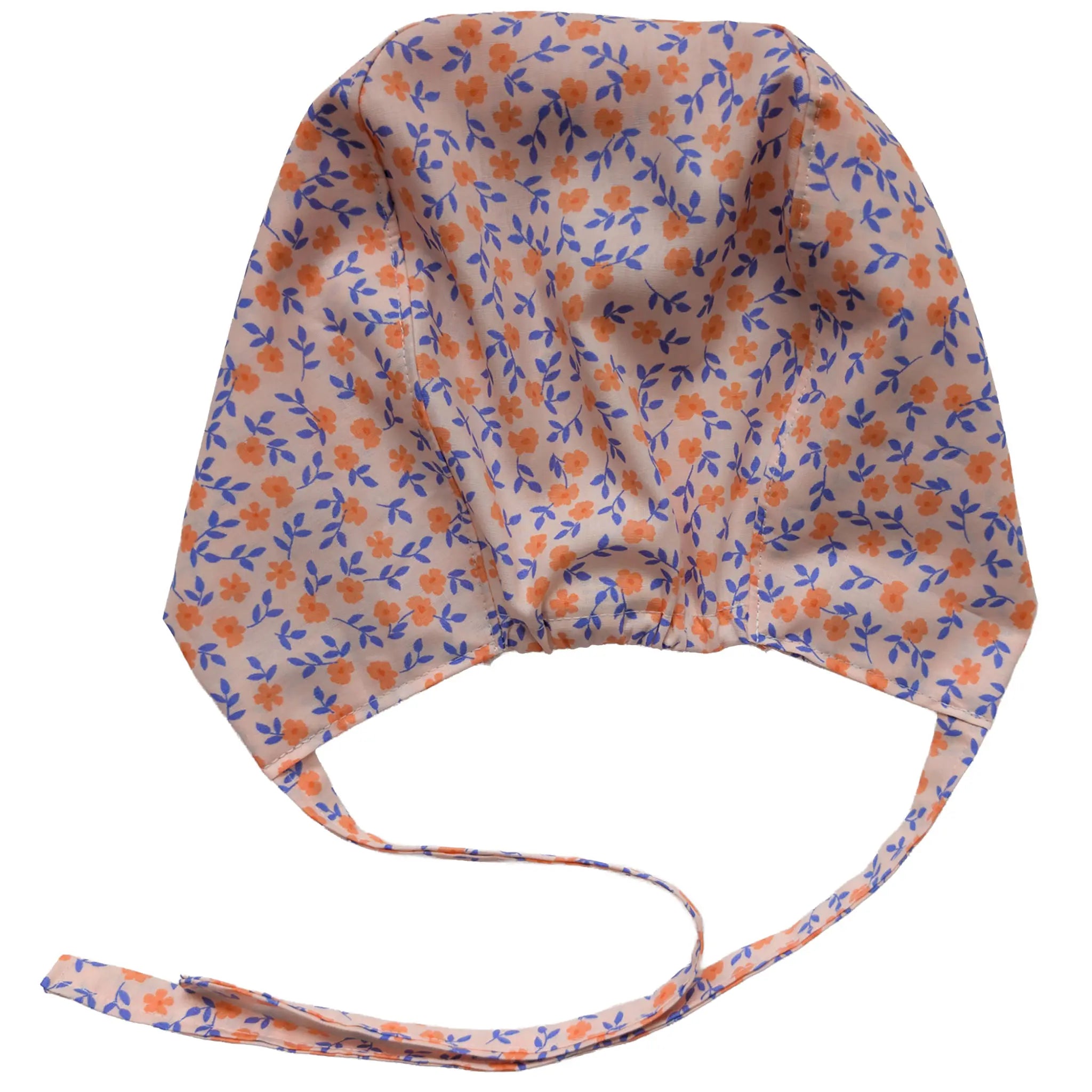 OP-Haube Popeline mit Gummi kleine Blümchen Lila Apricot