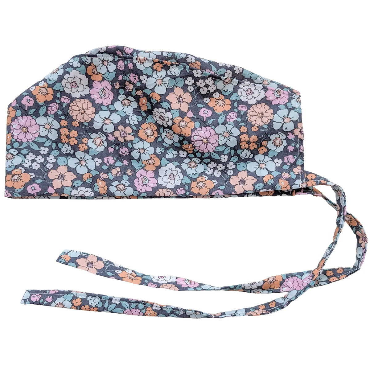 OP-Haube Popeline mit Gummi Vintage Blume Bunt Orange Blau Grau