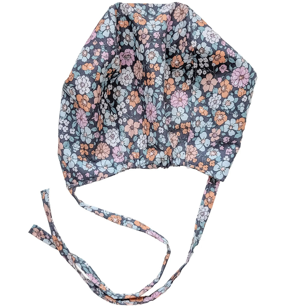 OP-Haube Popeline mit Gummi Vintage Blume Bunt Orange Blau Grau | Stoffwerk