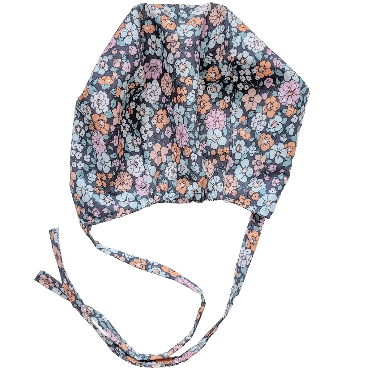 OP-Haube Popeline mit Gummi Vintage Blume Bunt Orange Blau Grau | Stoffwerk