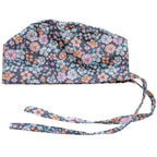 OP-Haube Popeline mit Gummi Vintage Blume Bunt Orange Blau Grau