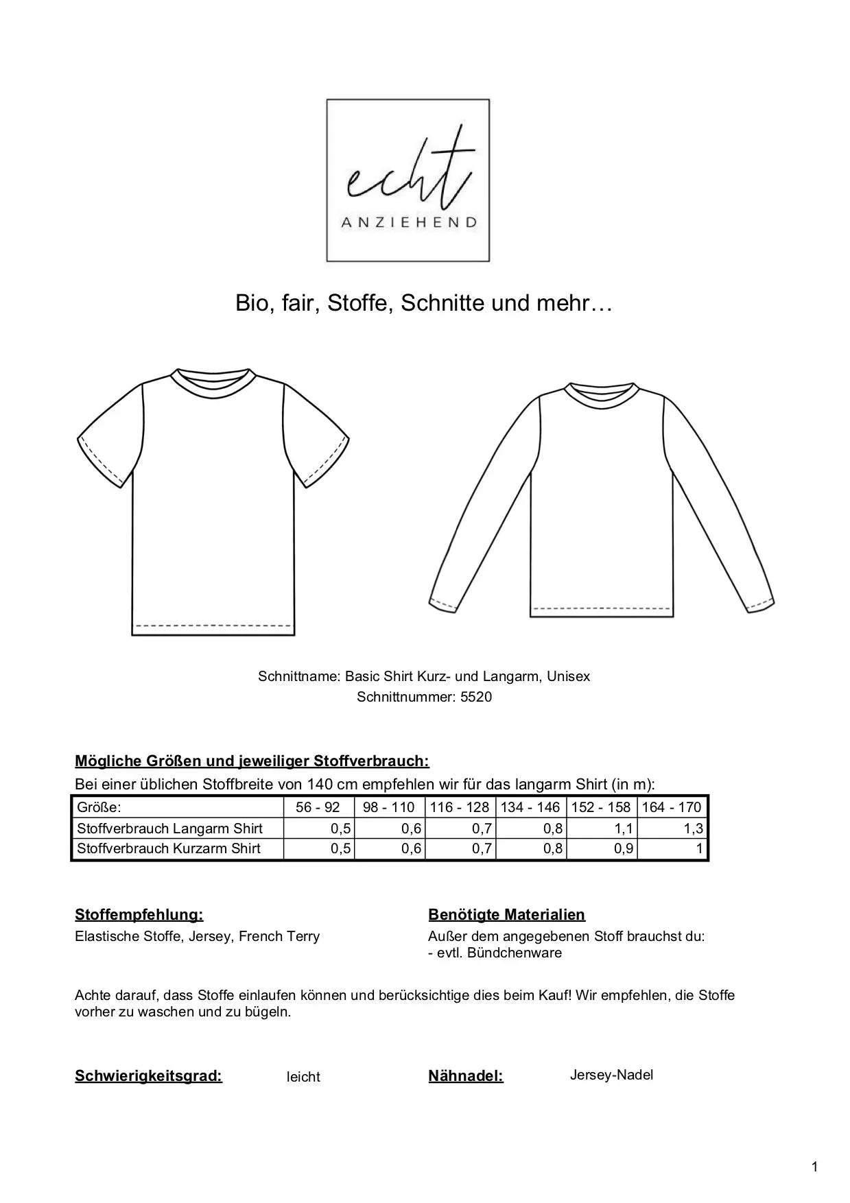 Schnittmuster Basic Shirt