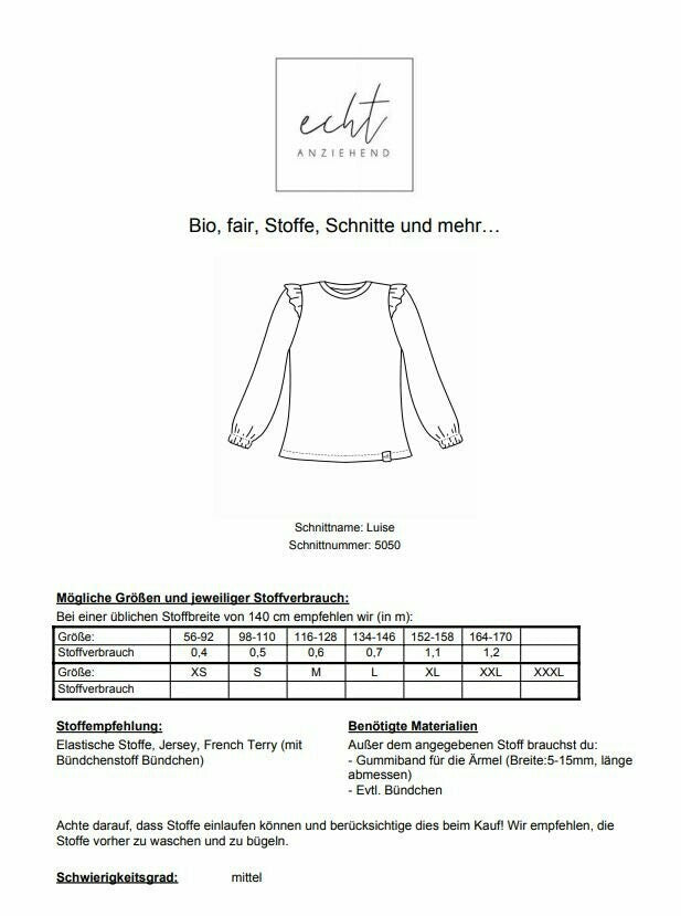Schnittmuster Basic Shirt Luise