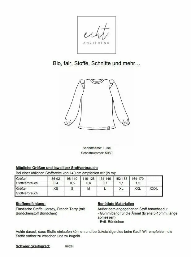 Schnittmuster Basic Shirt Luise