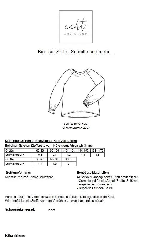 Schnittmuster Bluse Heidi | Stoffwerk