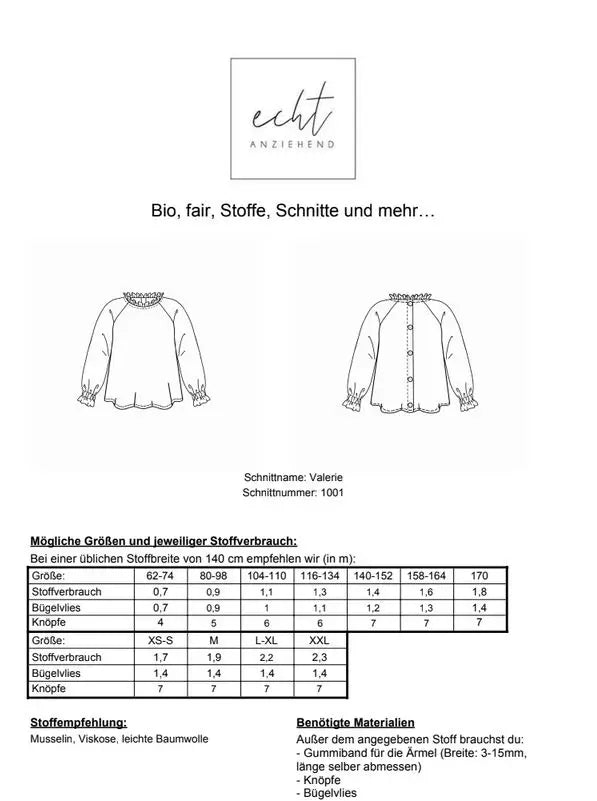 Schnittmuster Bluse Valerie | Stoffwerk