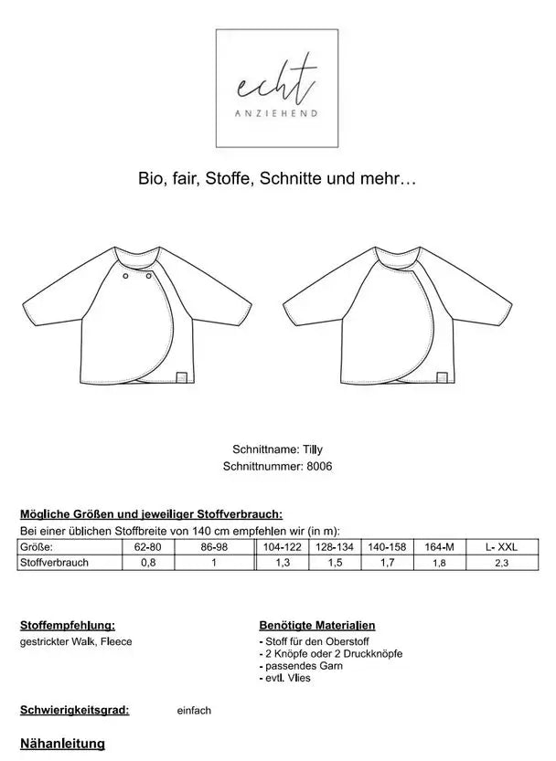Schnittmuster Cardigan Tilly