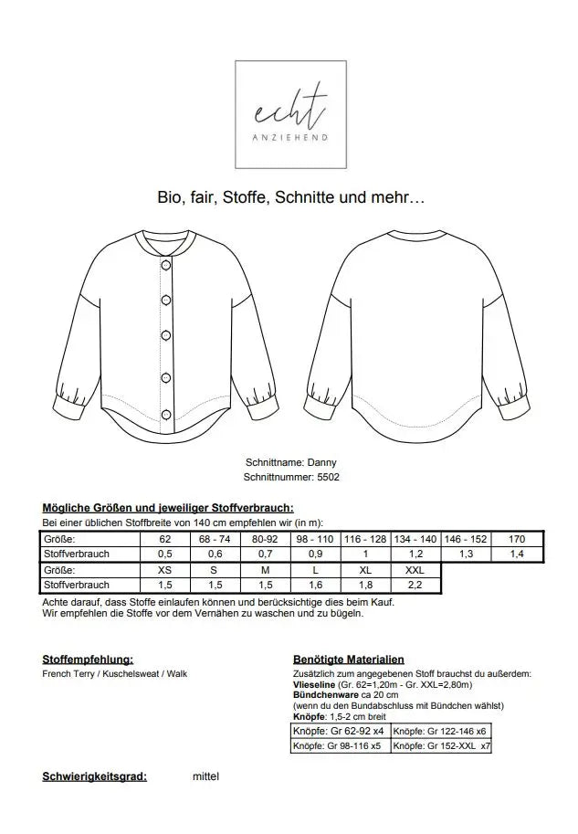 Schnittmuster College Jacke Danny