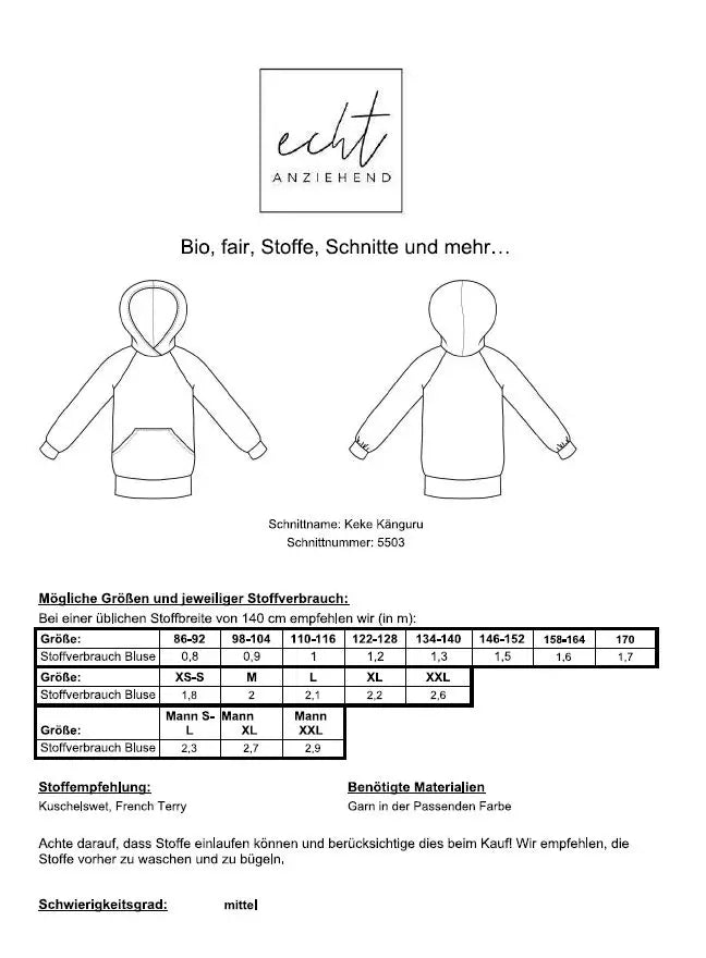 Schnittmuster Hoodie Keke