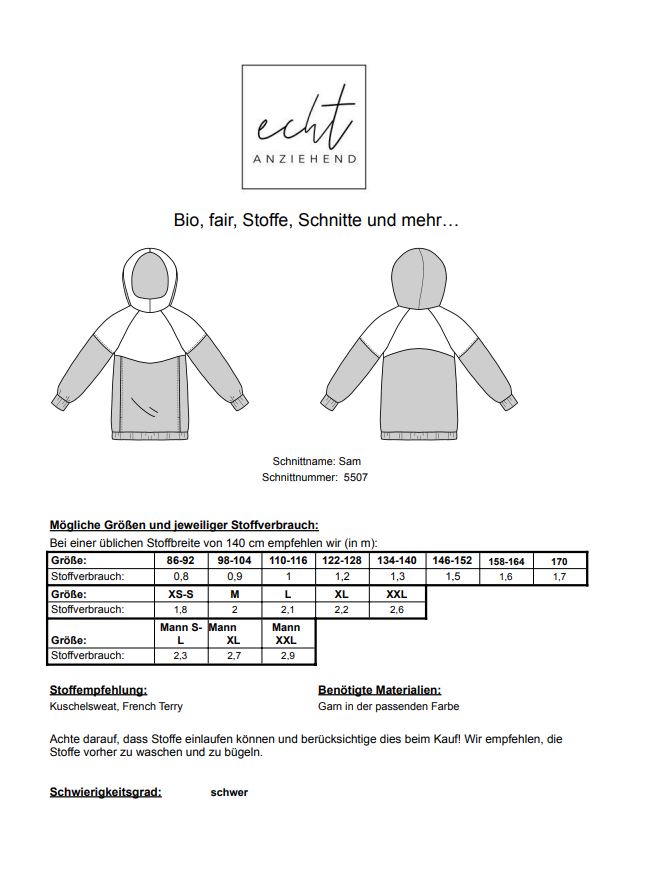 Schnittmuster Hoodie Sam