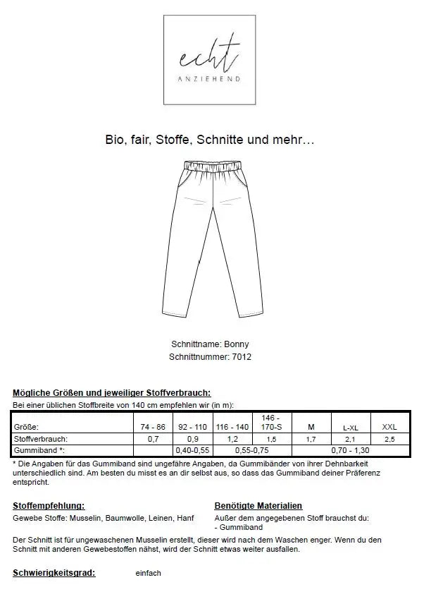 Schnittmuster Hose Bonny